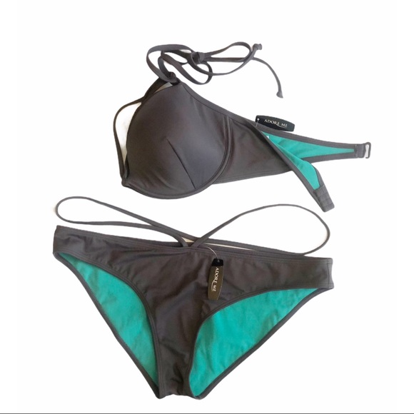 Adore Me Reversible 2-Piece Bikini Gray/Turquoise - Picture 3 of 8